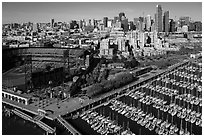 Aerial view of South Beach Harbor, ATT Park, and South of Market. San Francisco, California, USA ( black and white)