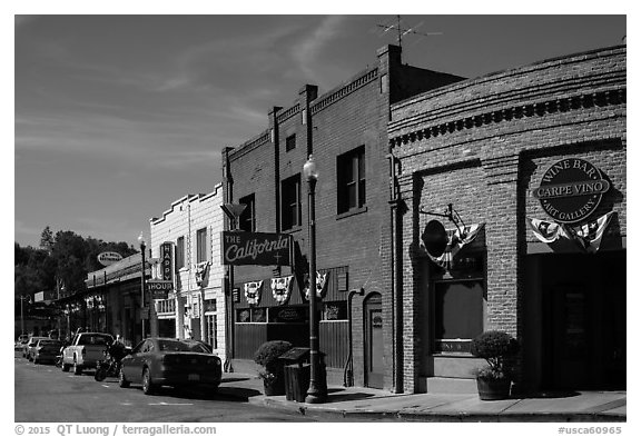 Historic buildings, Auburn. Califoxrnia, USA (black and white)