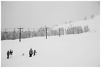 Ski resort on a snowy day. California, USA ( black and white)