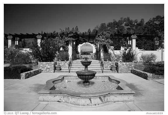 Memorial garden, La Paz, Cesar Chavez National Monument, Keene. California, USA (black and white)