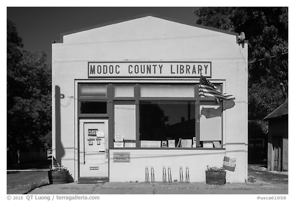 One-room Modoc County Library, Cedarville. California, USA (black and white)