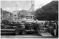 Dry harbor and crab traps. California, USA ( black and white)