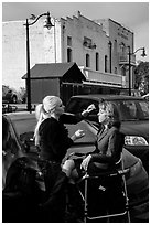 Makeup artist working on the street. Petaluma, California, USA ( black and white)