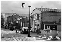 Cobblestone street in downtown. Petaluma, California, USA ( black and white)