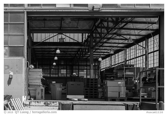 Loading platform and warehouse interior. Berkeley, California, USA (black and white)