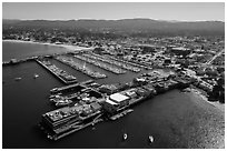 Aerial view of harbor and downtown. Monterey, California, USA ( black and white)