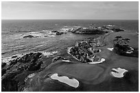 Aerial view of Cypress Point golf course. Pebble Beach, California, USA ( black and white)