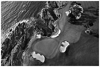 Aerial view of golf course and coastline. Pebble Beach, California, USA ( black and white)