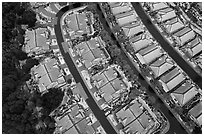 Aerial view of residences after hailstorm. San Jose, California, USA ( black and white)