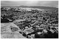 Aerial view of Meadowlands and hills covered by hail. San Jose, California, USA ( black and white)