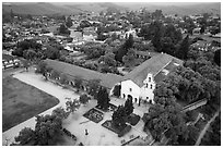 Aerial view of Mission San Juan and San Juan Bautista. San Juan Bautista, California, USA ( black and white)