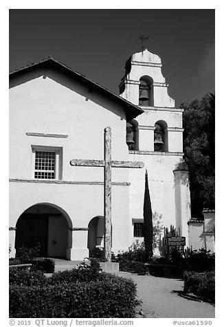Mission San Juan church. San Juan Bautista, California, USA (black and white)