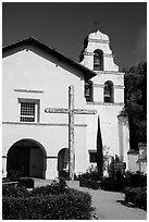 Mission San Juan church. San Juan Bautista, California, USA ( black and white)