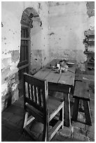 Dining table, Mission San Miguel. California, USA ( black and white)
