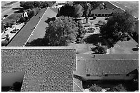 Aerial view of Mission San Miguel roofs and garden. California, USA ( black and white)