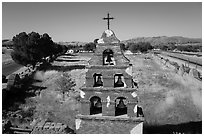Aerial view of Mission San Miguel bell tower. California, USA ( black and white)