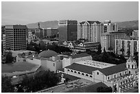 City National Civic and skyline at dusk from above. San Jose, California, USA ( black and white)