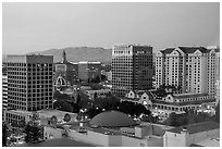 San Jose skyline at dusk with landmark downtown buildings. San Jose, California, USA ( black and white)