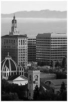 San Jose landmarks: Museum of Art, St Joseph Cathedral, Bank of Italy building. San Jose, California, USA ( black and white)