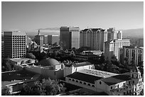 City National Civic, Tech Museum, and city skyline. San Jose, California, USA ( black and white)