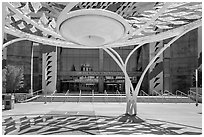 Modern sculpture and San Jose Mc Enery Convention Center. San Jose, California, USA ( black and white)