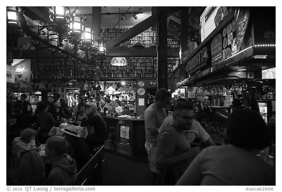 Pub interior. Half Moon Bay, California, USA (black and white)