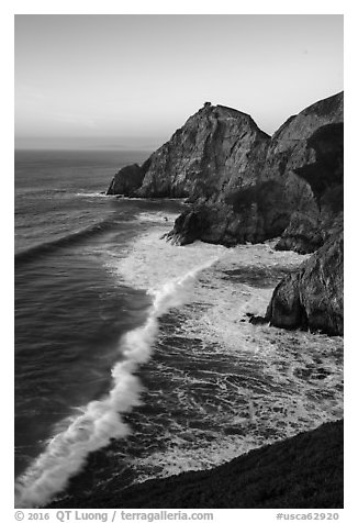 Surf, Devils slide, sunset. San Mateo County, California, USA (black and white)