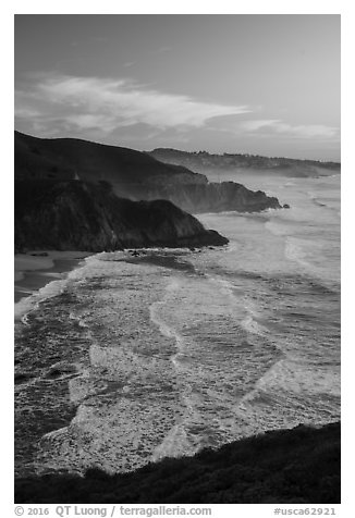 Surf, Grey Whale Cove and Montara, sunset. San Mateo County, California, USA (black and white)
