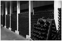 Bottles in cellar, Korbel Champagne Cellars, Guerneville. California, USA ( black and white)