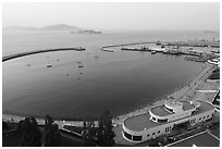 Aerial view of Maritime Museum and Aquatic Park. San Francisco, California, USA ( black and white)