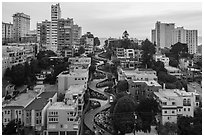 Aerial view of Lombard Street area. San Francisco, California, USA ( black and white)