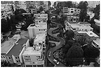 Aerial view of Lombard Street. San Francisco, California, USA ( black and white)