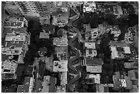 Aerial view of Lombard Street twists looking down. San Francisco, California, USA ( black and white)