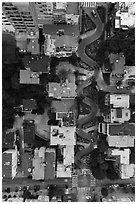 Aerial view of Lombard Street at dusk looking down. San Francisco, California, USA ( black and white)