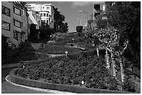 Crooked portion of Lombard Street. San Francisco, California, USA ( black and white)