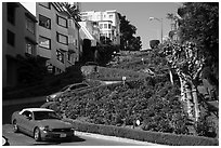Cars descending Lombard Street. San Francisco, California, USA ( black and white)