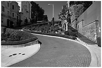 Lombard Street curving roadway. San Francisco, California, USA ( black and white)