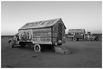 Painted trucks, Salvation Mountain. Nyland, California, USA ( black and white)