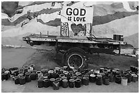 Paint and God is Love sign, Salvation Mountain. Nyland, California, USA ( black and white)