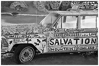 Painted car, Salvation Mountain. Nyland, California, USA ( black and white)