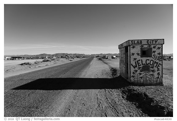Road leading to Slab City. Nyland, California, USA (black and white)