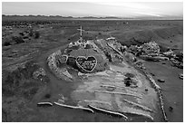 Aerial view of Salvation Mountain at sunrise. Nyland, California, USA ( black and white)