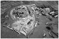 Aerial view of Salvation Mountain at dawn. Nyland, California, USA ( black and white)