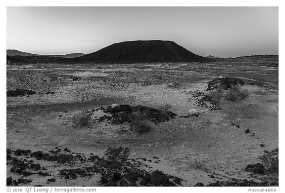Amboy Crater at dawn. Mojave Trails National Monument, California, USA (black and white)