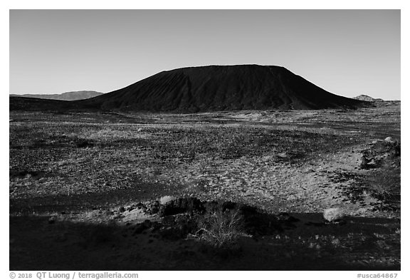 Lava field and Amboy Crater cinder cone. Mojave Trails National Monument, California, USA (black and white)