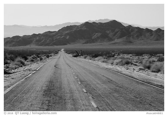 Road and mountains. Mojave Trails National Monument, California, USA (black and white)