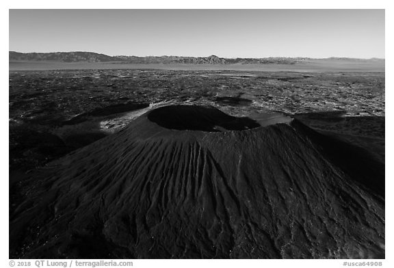 Aerial view of Amboy Crater cinder cone. Mojave Trails National Monument, California, USA (black and white)