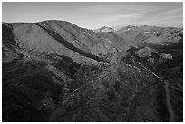 Aerial view of valley, Mission Creek Preserve. Sand to Snow National Monument, California, USA ( black and white)