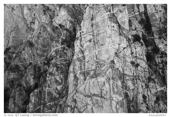 Striated cliff in Chino Canyon, north face of San Jacinto Peak. Santa Rosa and San Jacinto Mountains National Monument, California, USA (black and white)