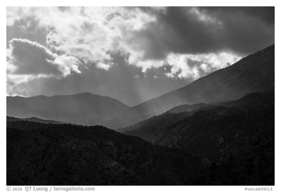 Showers and clouds over Santa Rosa Mountains. Santa Rosa and San Jacinto Mountains National Monument, California, USA (black and white)
